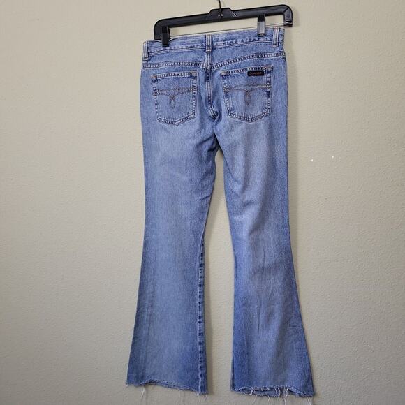 Calvin Klein Womens Blue Sandblast Light Wash Raw Hem Denim Flare Jeans Size 3 - Picture 2 of 10